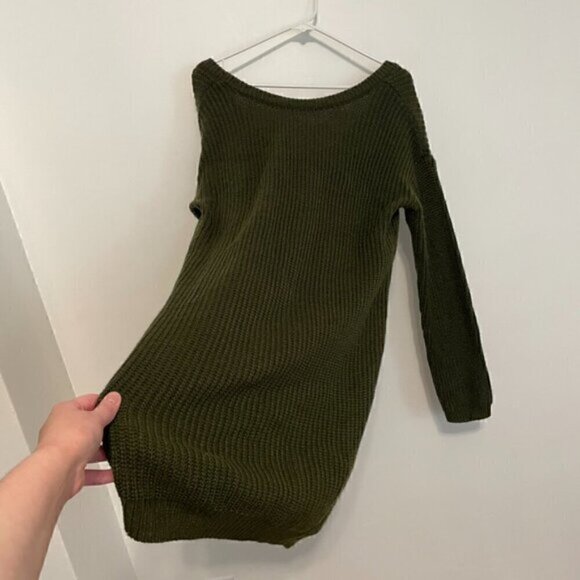 LULUS LULU'S Bringing Sexy Back Backless Sweater Dress Olive Green V-Neck Back M - Picture 9 of 15